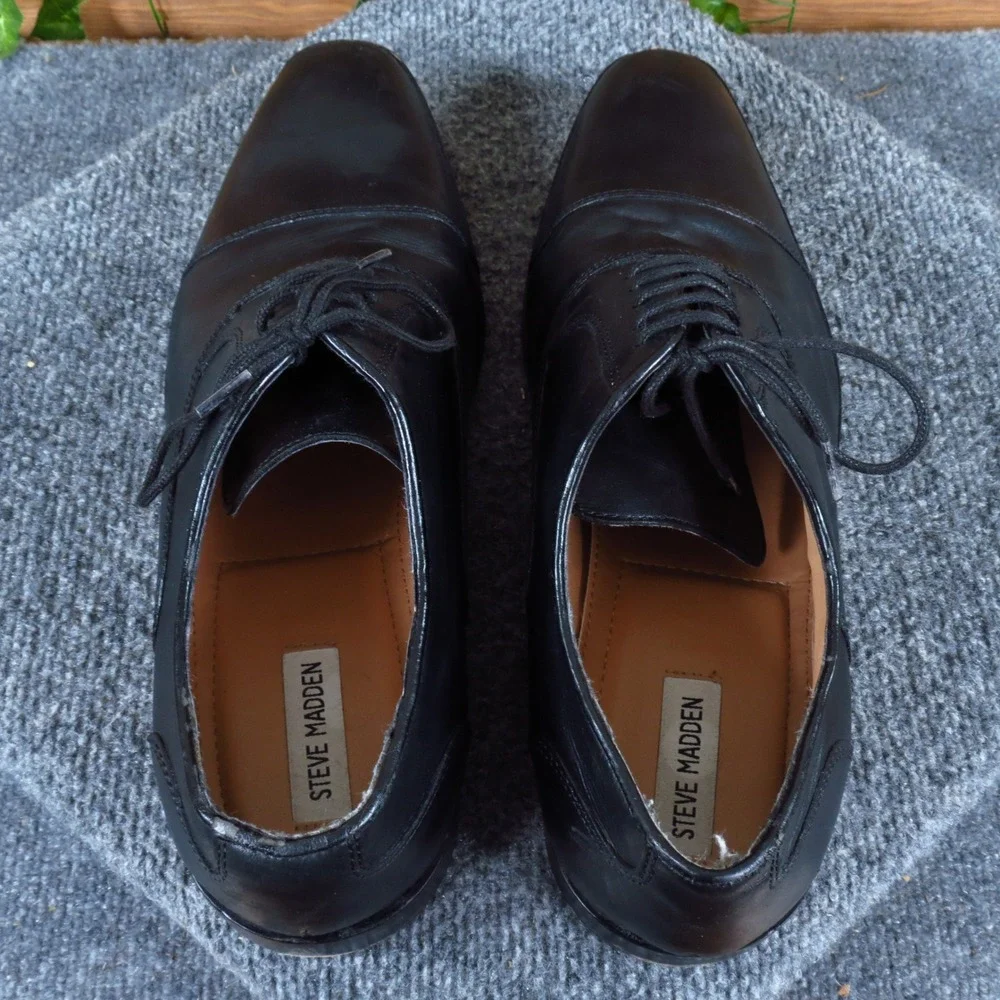 Steve Madden P-Quins Mens Cap Toe Oxford Dress Shoe Sz 11.5 Formal Black Leather